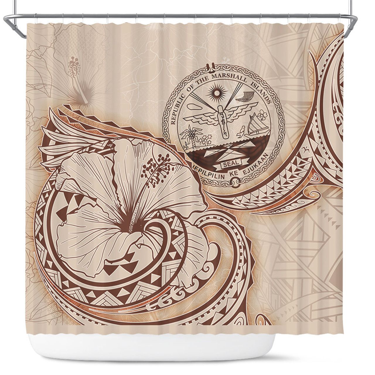 Marshall Islands Shower Curtain Hibiscus Flower Vintage Style1