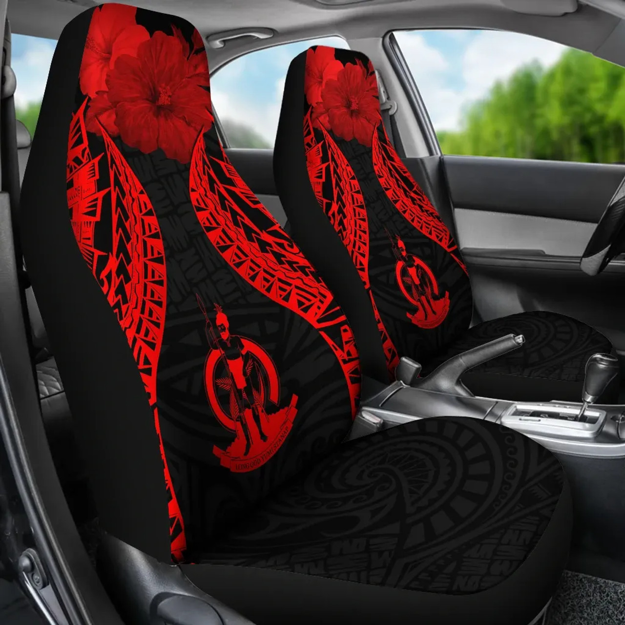 Vanuatu Polynesian Car Seat Covers Pride Seal And Hibiscus Red