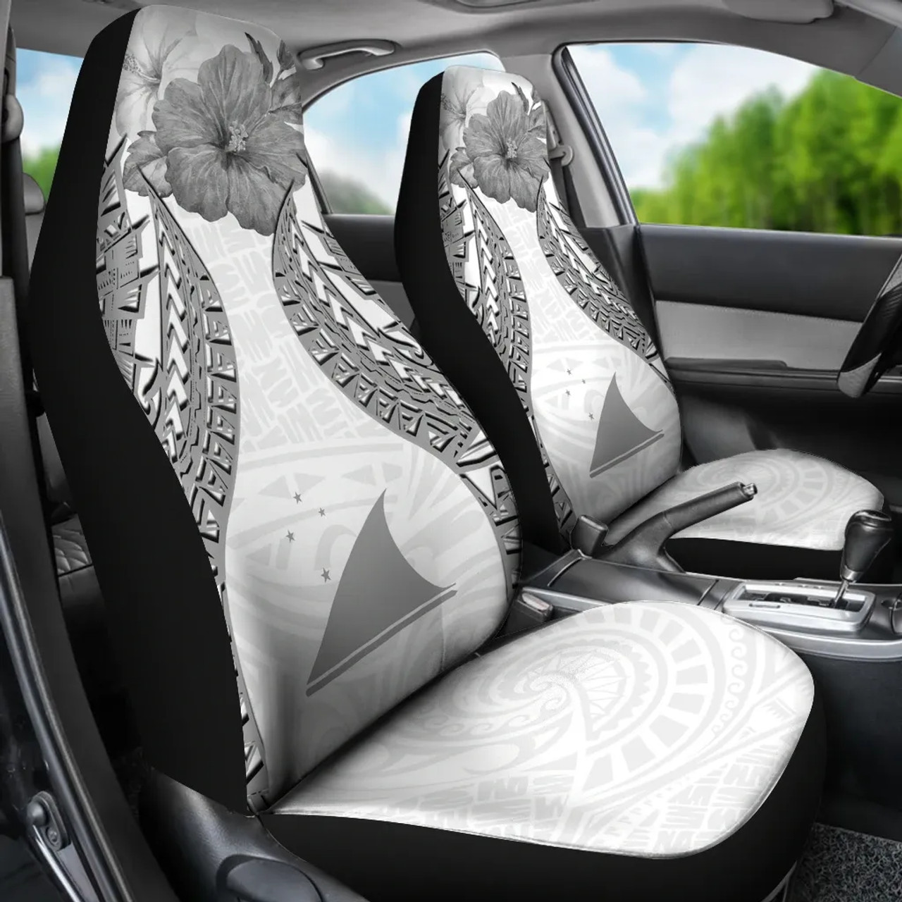 Tokelau Polynesian Car Seat Covers Pride Seal And Hibiscus White