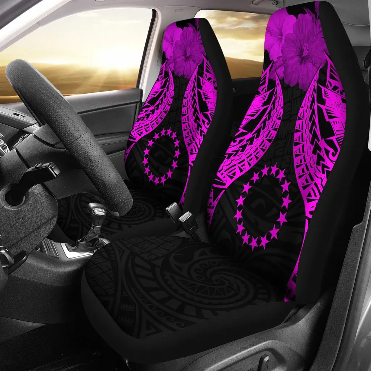 Cook islands Polynesian Car Seat Covers Pride Seal And Hibiscus Pink