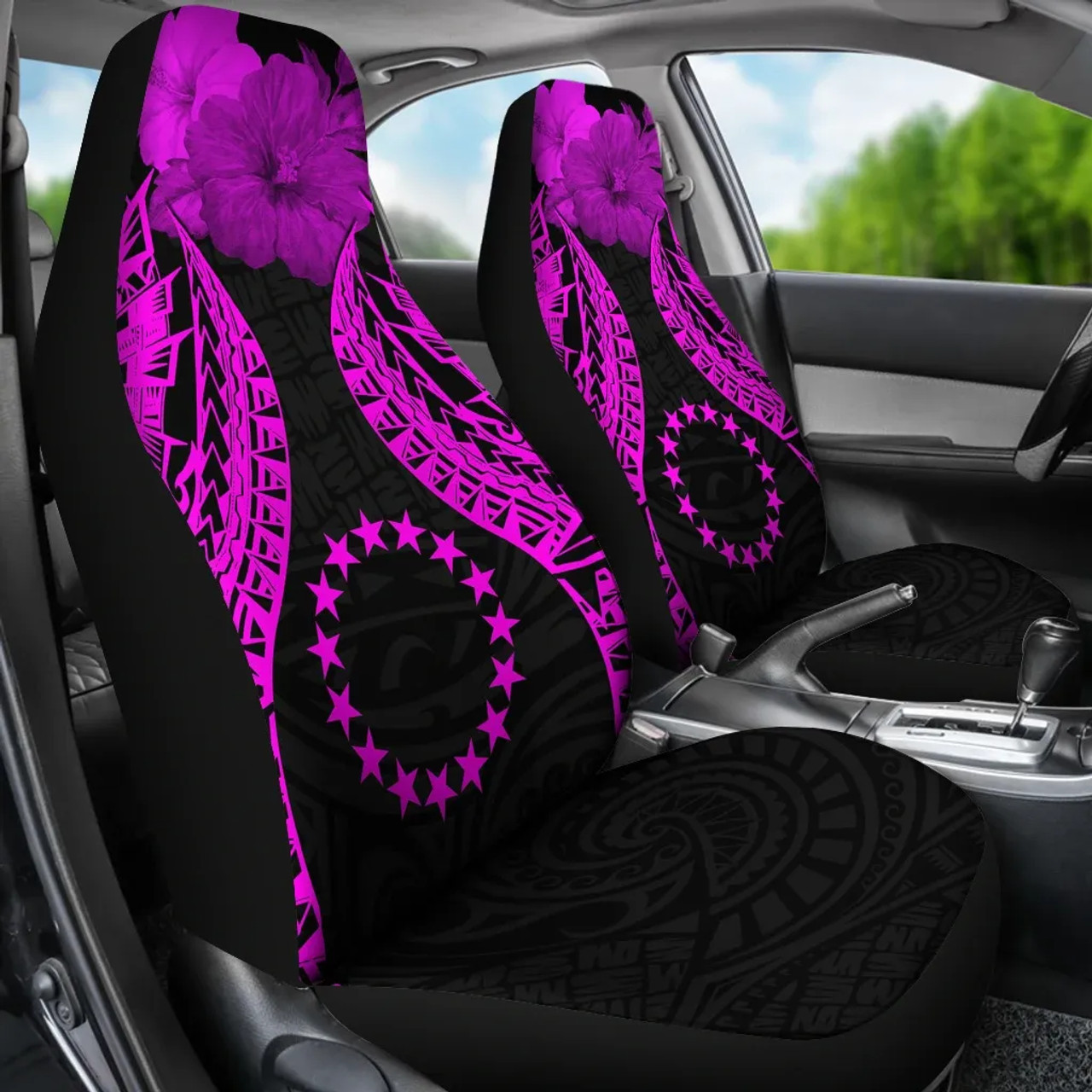 Cook islands Polynesian Car Seat Covers Pride Seal And Hibiscus Pink