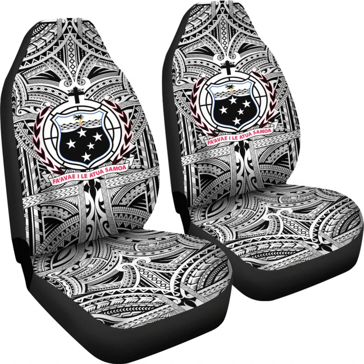 Samoa Car Seat Cover - Samoa Coat Of Arms, Polynesian Tattoo White And Black