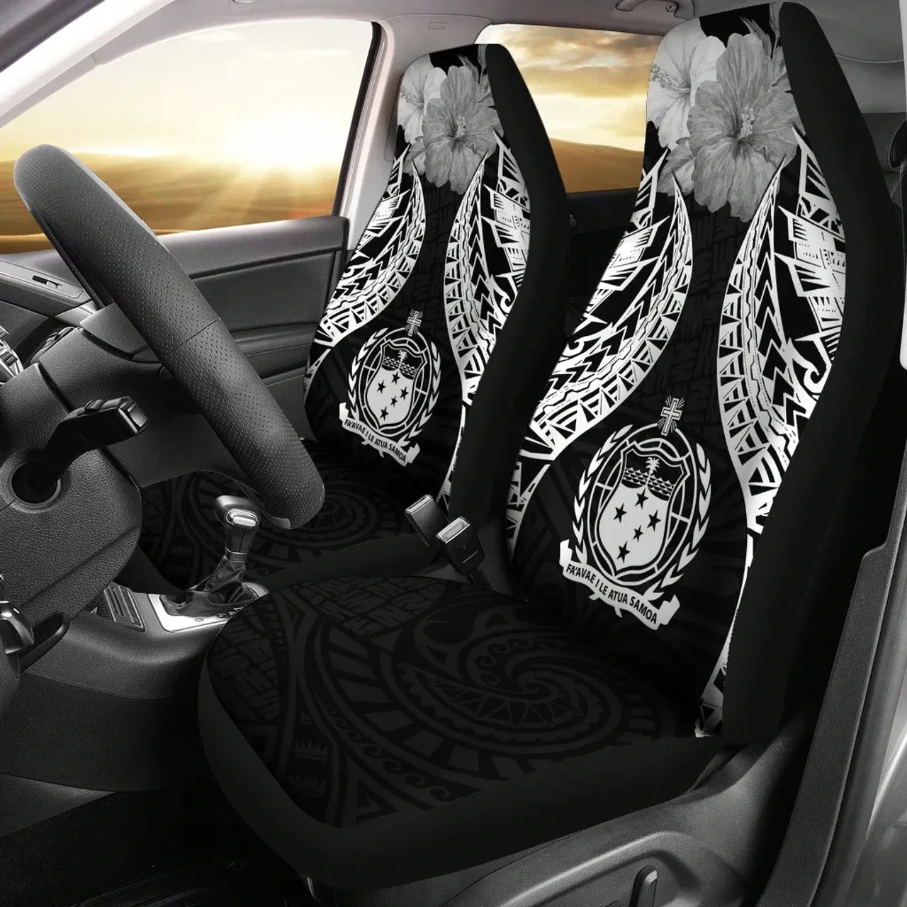 Samoa Polynesian Car Seat Covers Pride Seal And Hibiscus Black