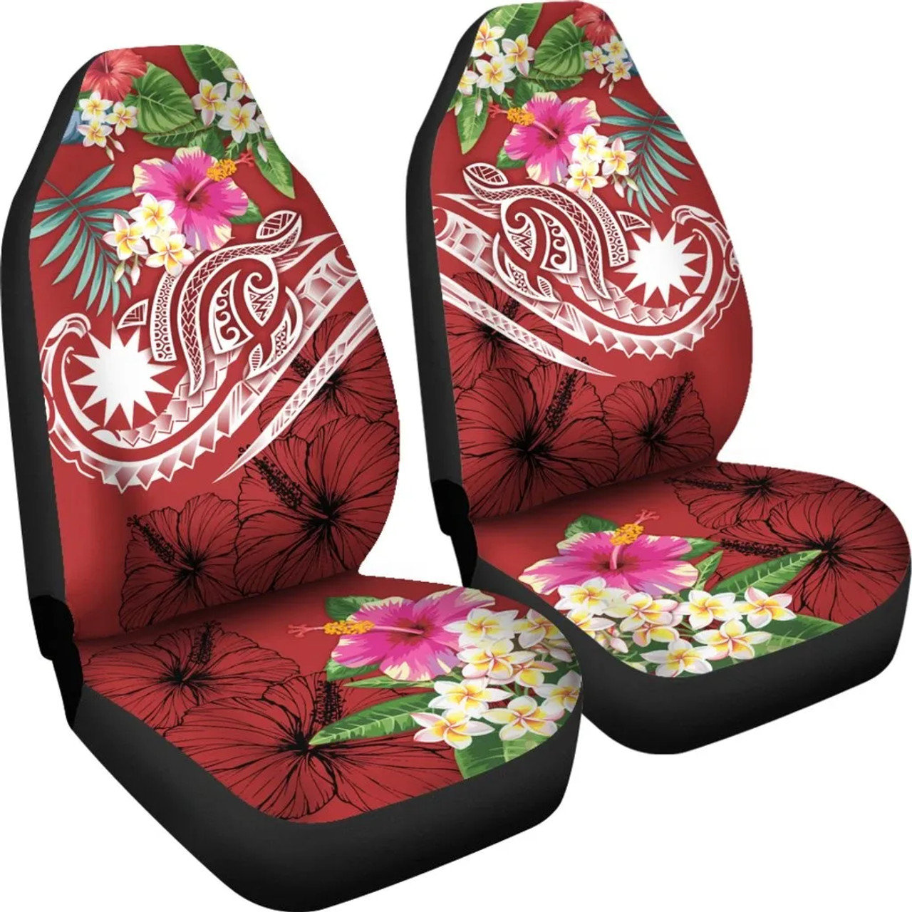 Nauru Polynesian Car Seat Covers - Summer Plumeria (Red)