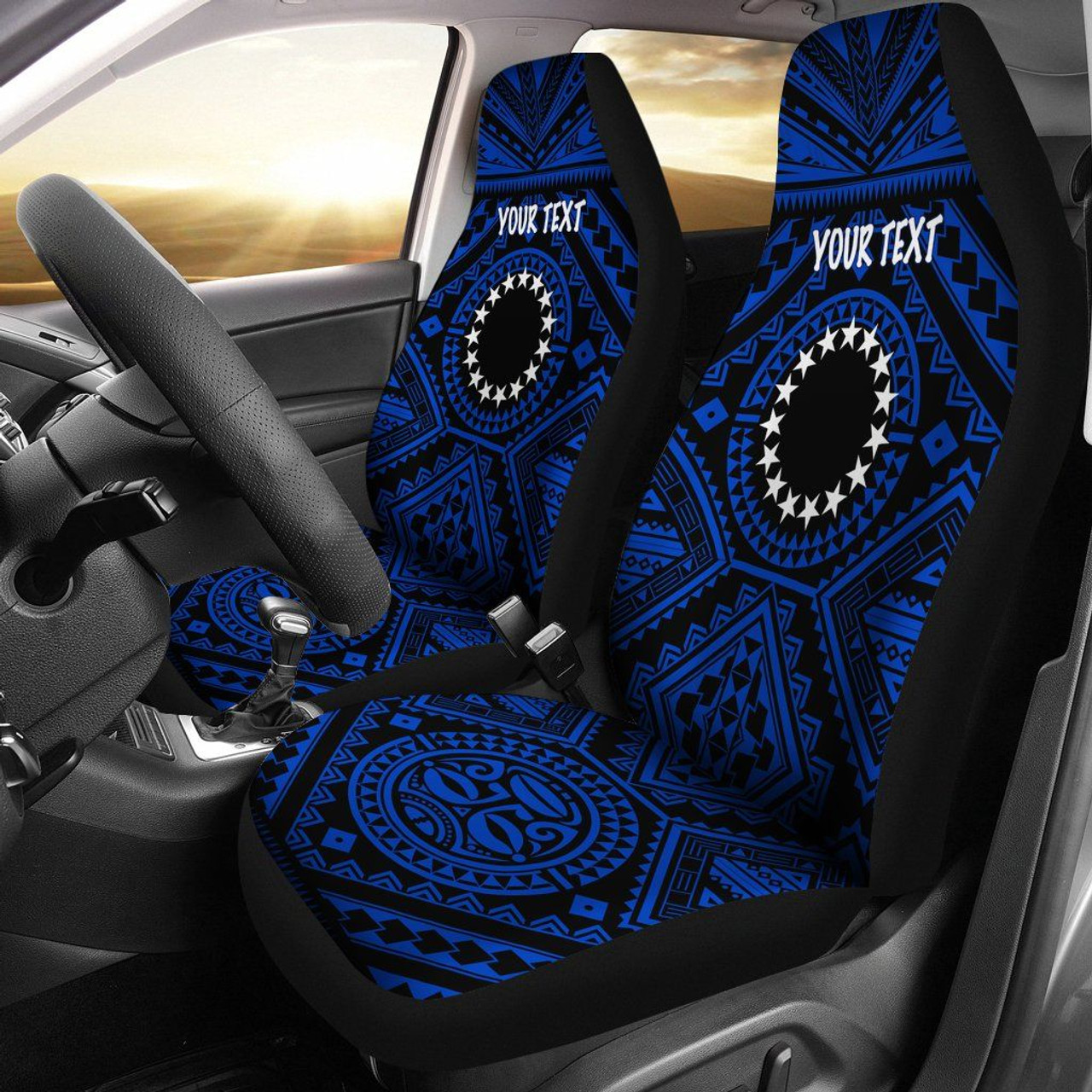 Cook Islands Personalised Car Seat Covers - Seal With Polynesian Tattoo Style ( Blue)
