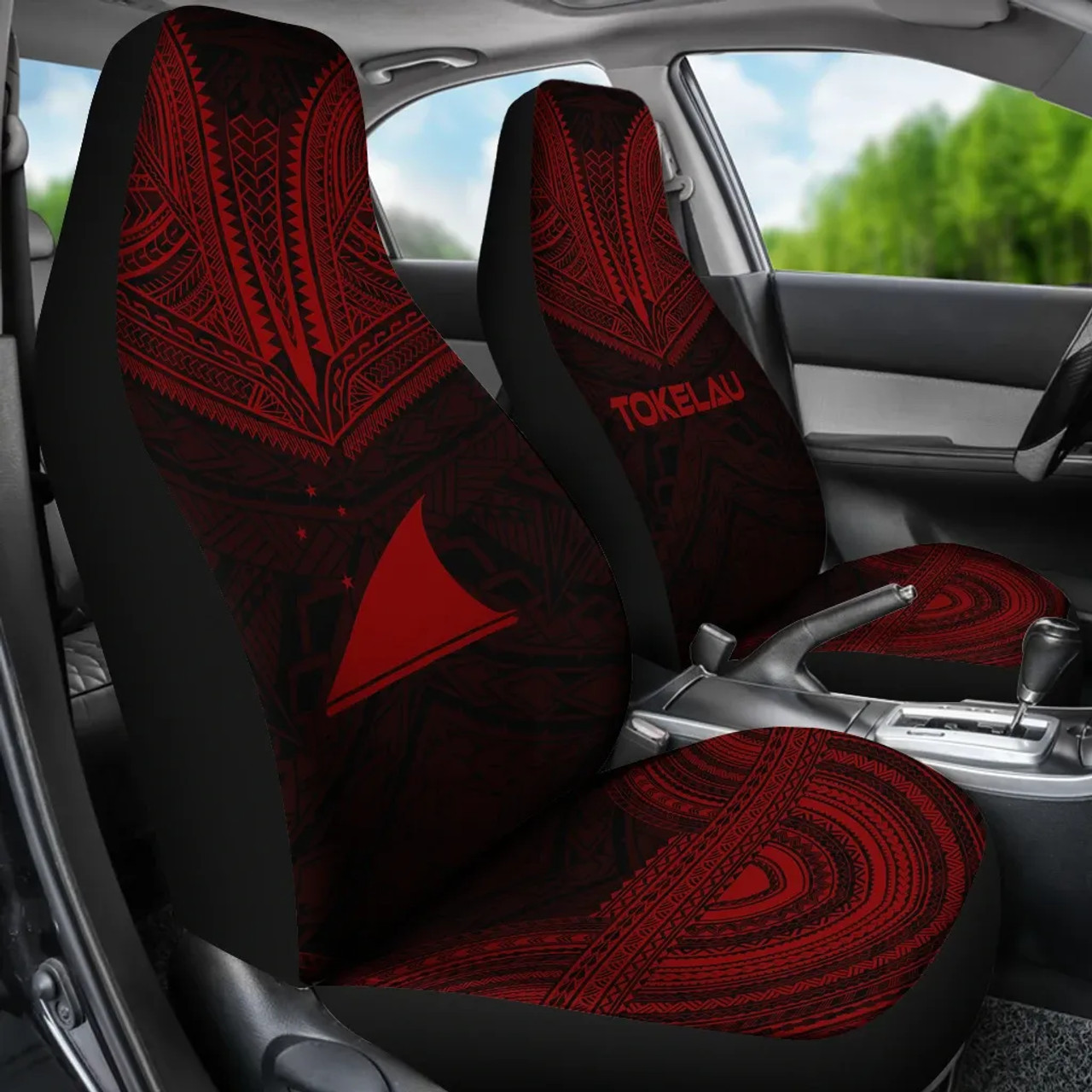 Tokelau Car Seat Cover - Tokelau Flag Polynesian Chief Tattoo Red Version