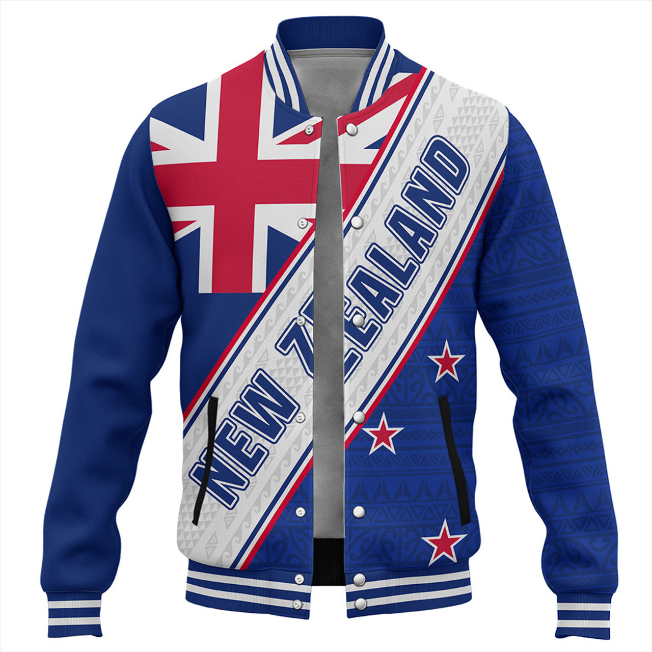 New Zealand Baseball Jacket Maori Tribal Flag Traditional