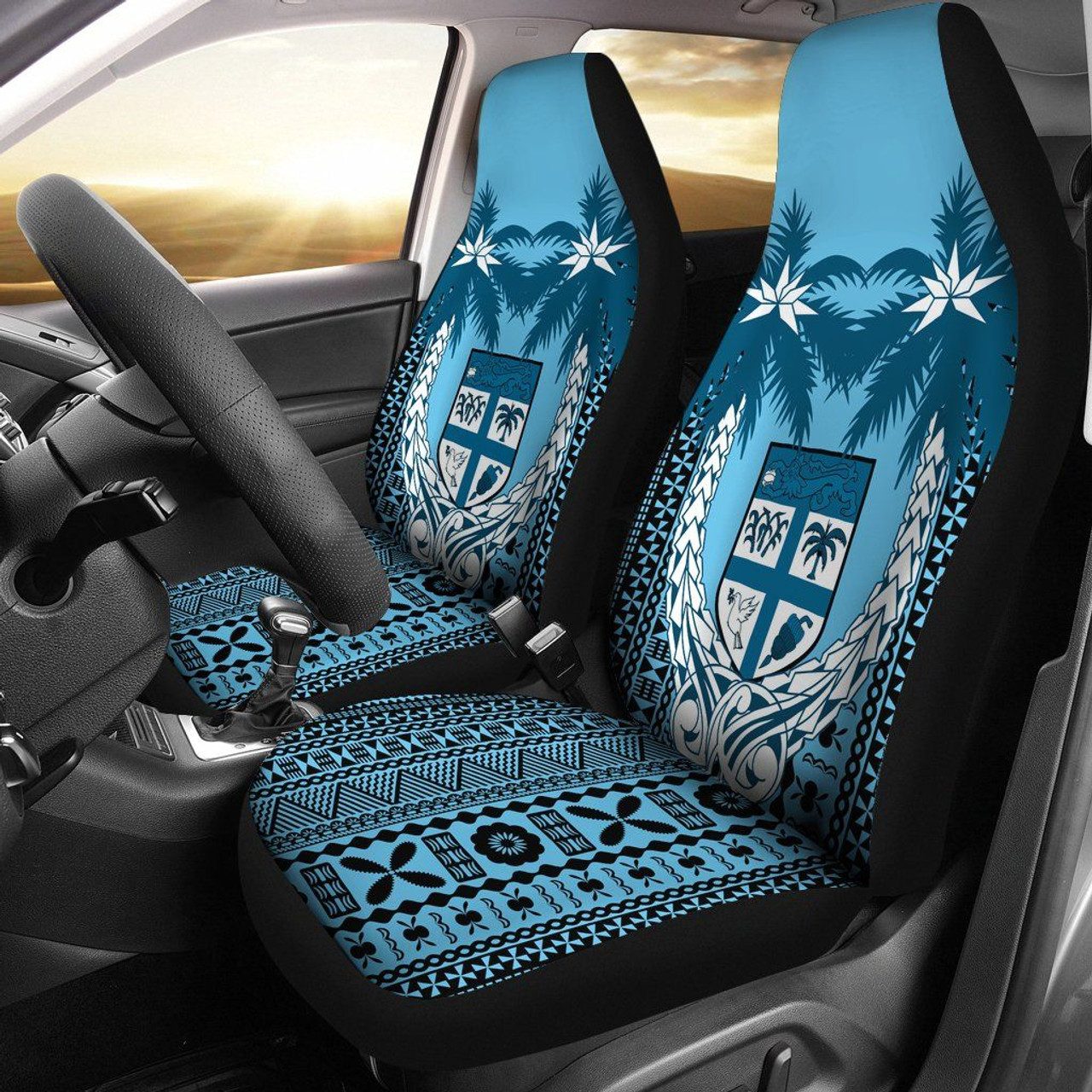 Fiji Tapa Car Seat Covers - Fiji Flag Coconut Tree