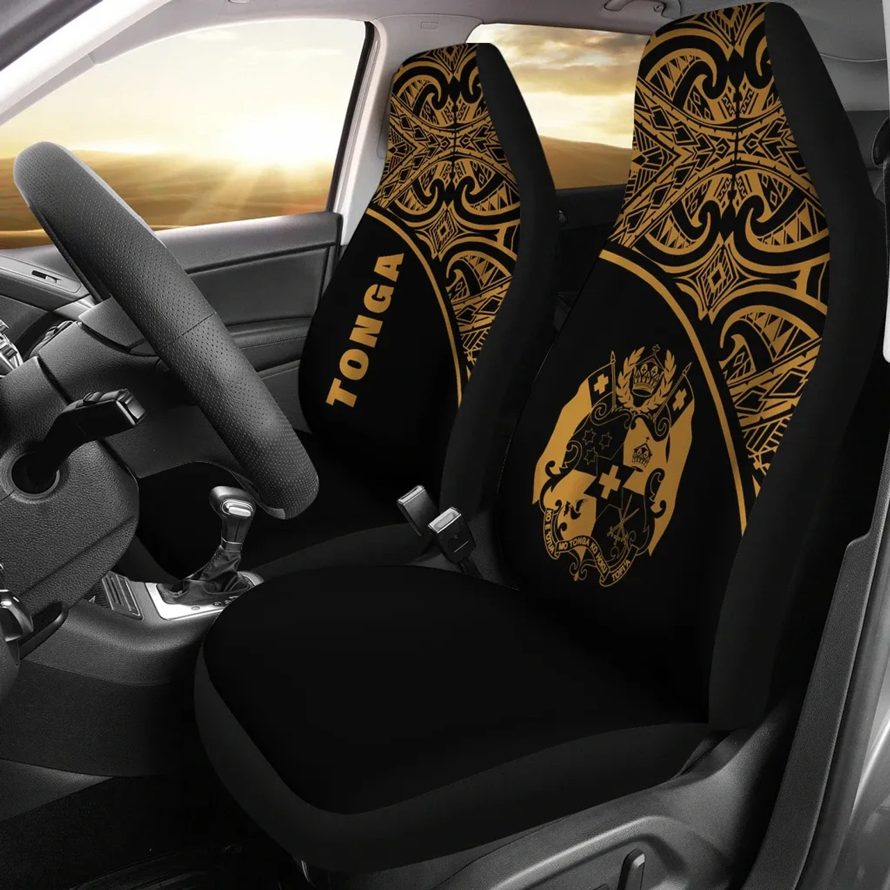 Tonga Car Seat Covers - Tonga Coat Of Arms Polynesian Tattoo Yellow Curve