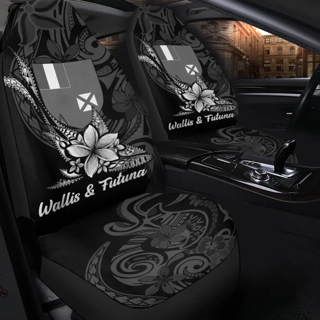 Wallis and Futuna Car Seat Cover - Fish With Plumeria Flowers Style