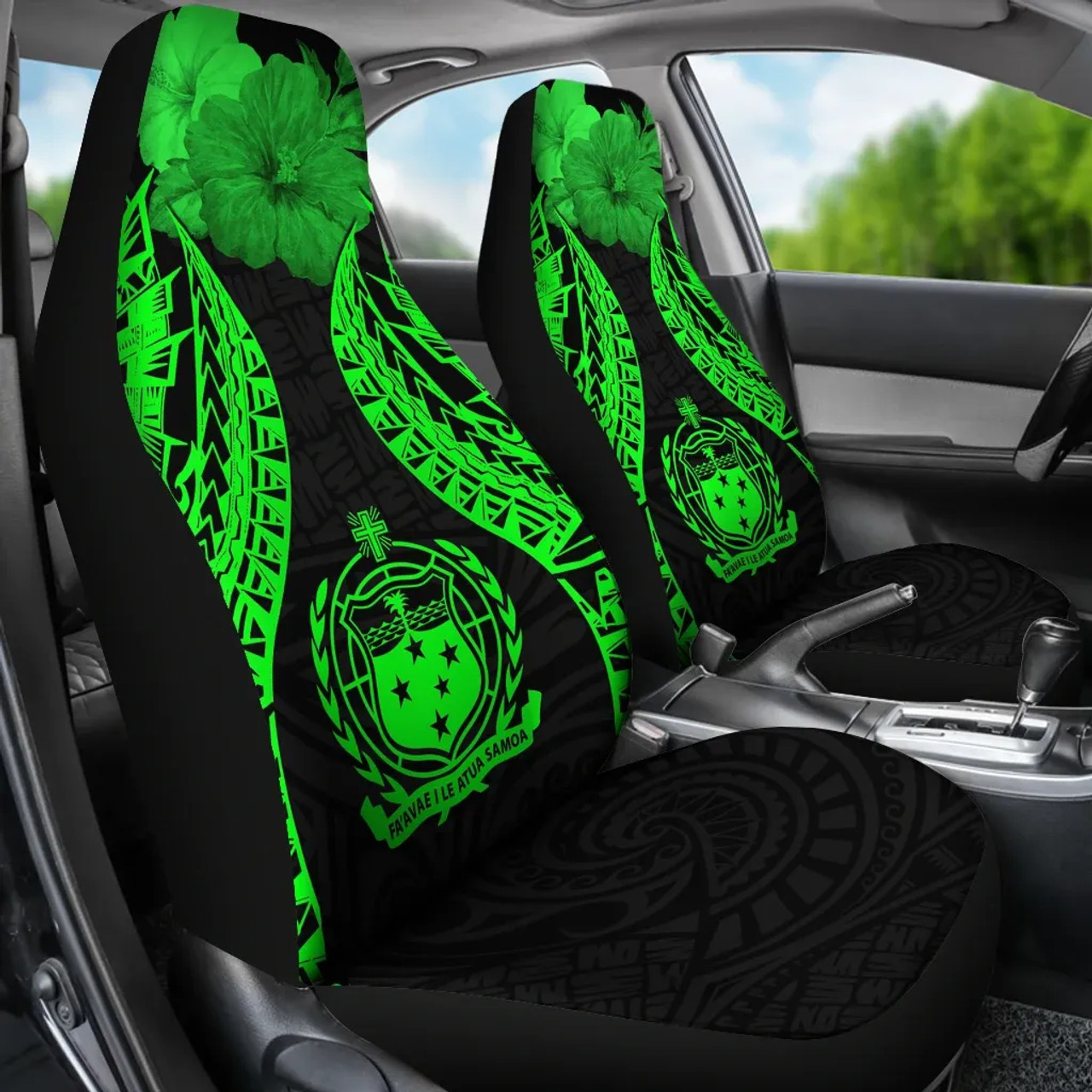 Samoa Polynesian Car Seat Covers Pride Seal And Hibiscus Green