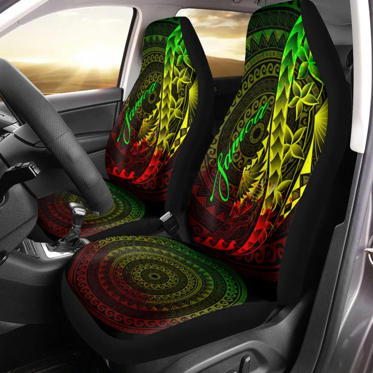 Samoa Car Seat Covers - Polynesian Pattern Style Reggae Color