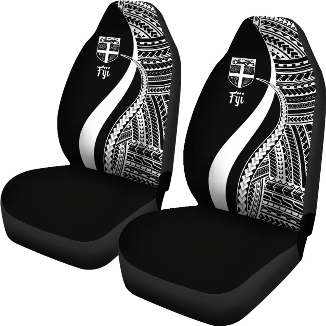 Fiji Car Seat Covers - White Polynesian Tentacle Tribal Pattern