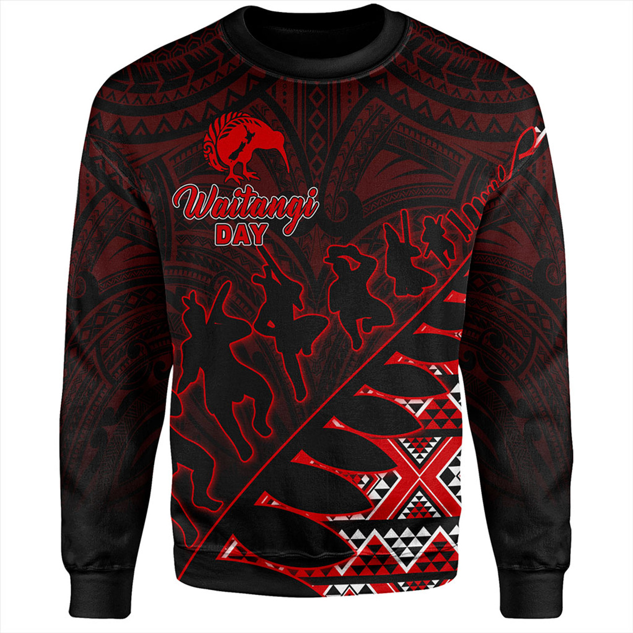 New Zealand Sweatshirt Maori Tribal Siver Fern Waitangi Day