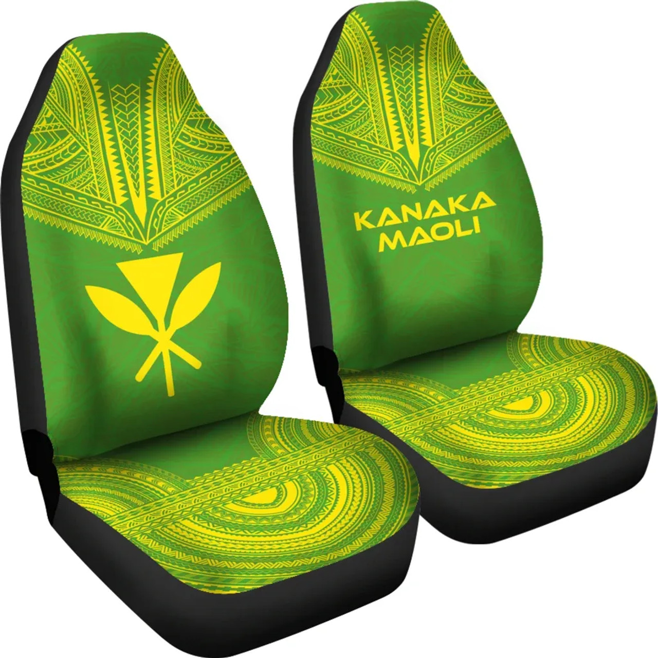 Hawaii Car Seat Cover - Kanaka Maoli Polynesian Chief Tattoo Green Version
