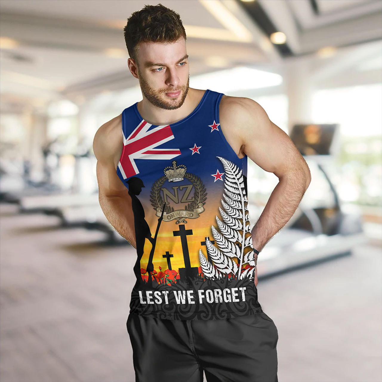 New Zealand Tank Top Anzac Army And Maori Silver Fern Poppy Sunset Style