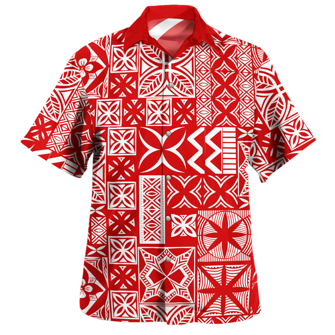 Samoa Combo Puletasi And Shirt Tapa Design Dobby Fabric Red