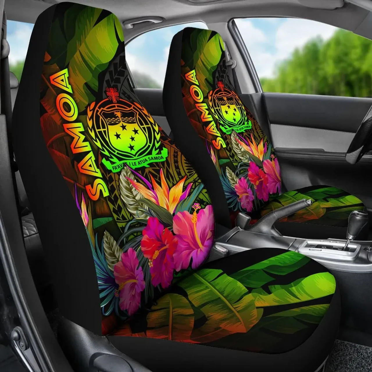 Samoa Polynesian Car Seat Covers -  Hibiscus and Banana Leaves
