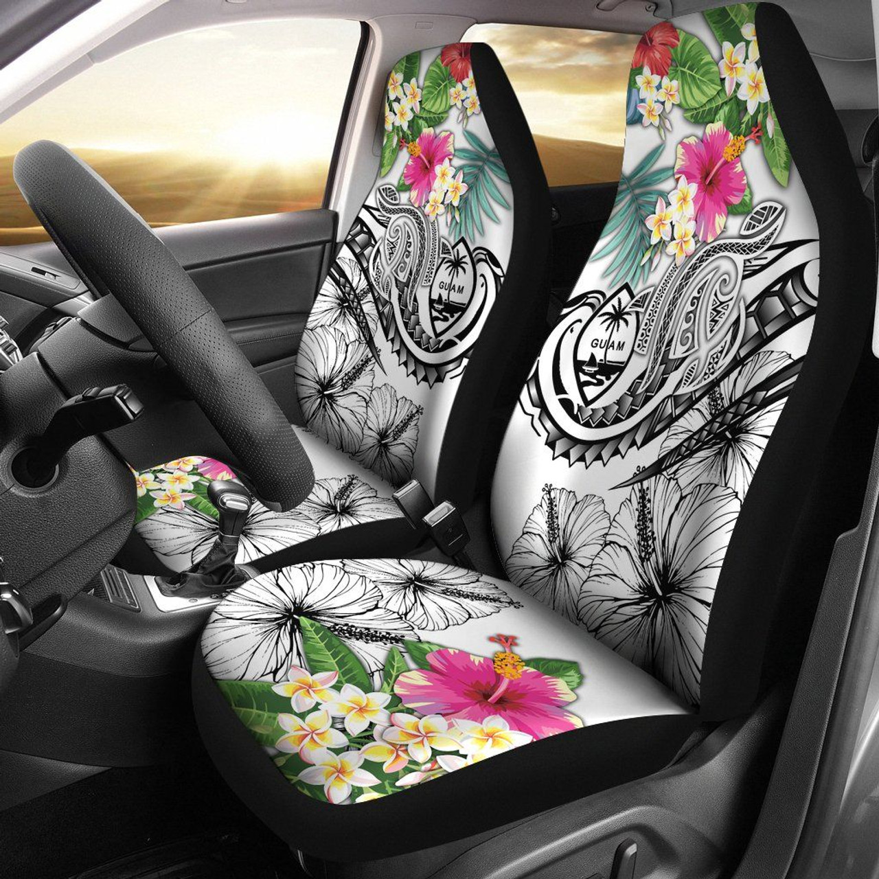 Guam Polynesian Car Seat Covers - Summer Plumeria (White)