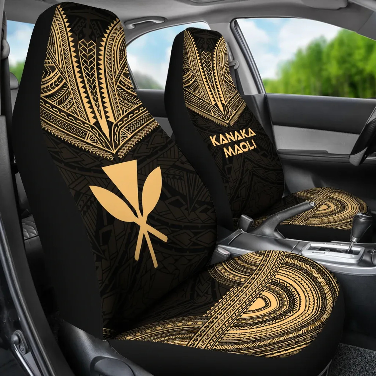 Hawaii Car Seat Cover - Kanaka Maoli Polynesian Chief Tattoo Gold Version