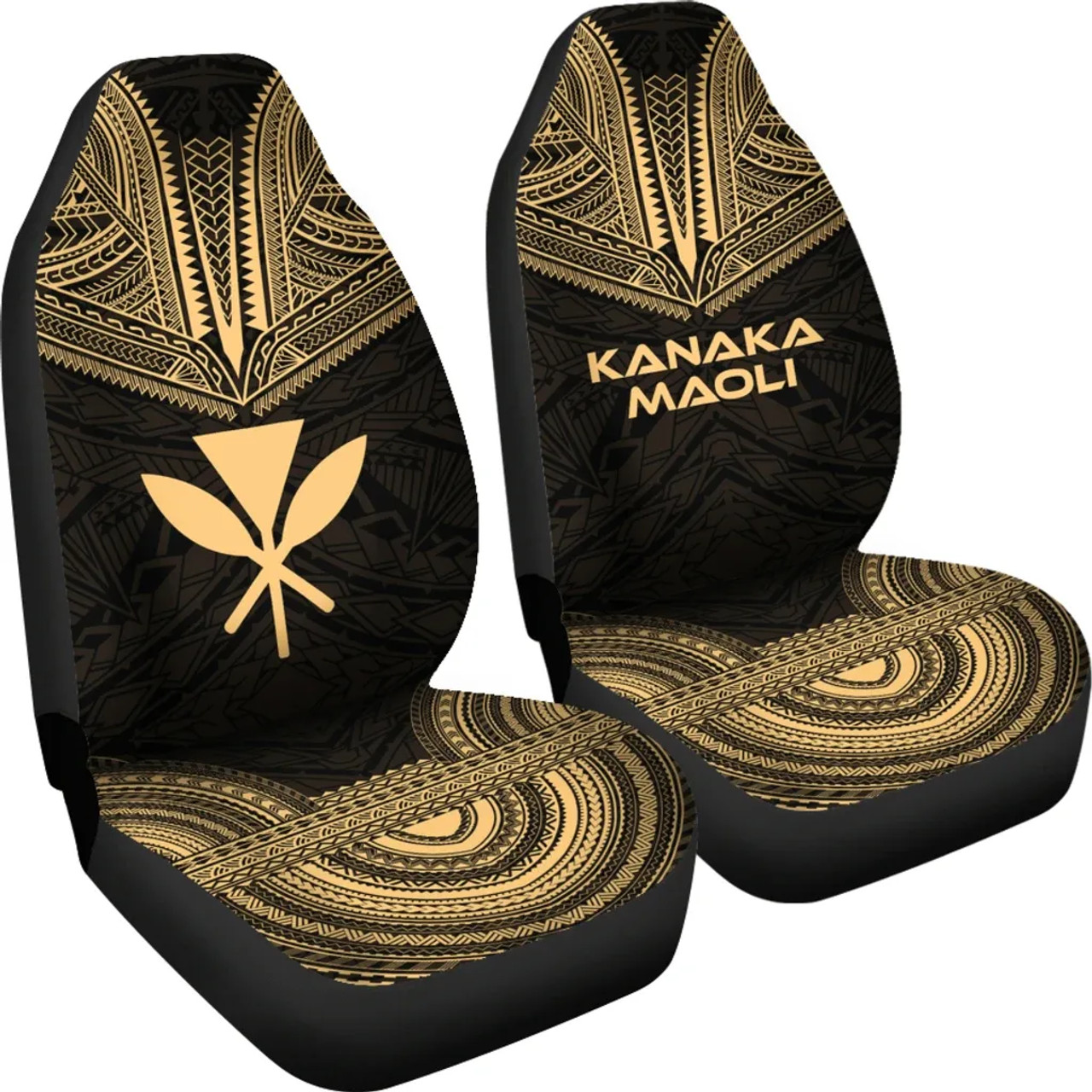 Hawaii Car Seat Cover - Kanaka Maoli Polynesian Chief Tattoo Gold Version