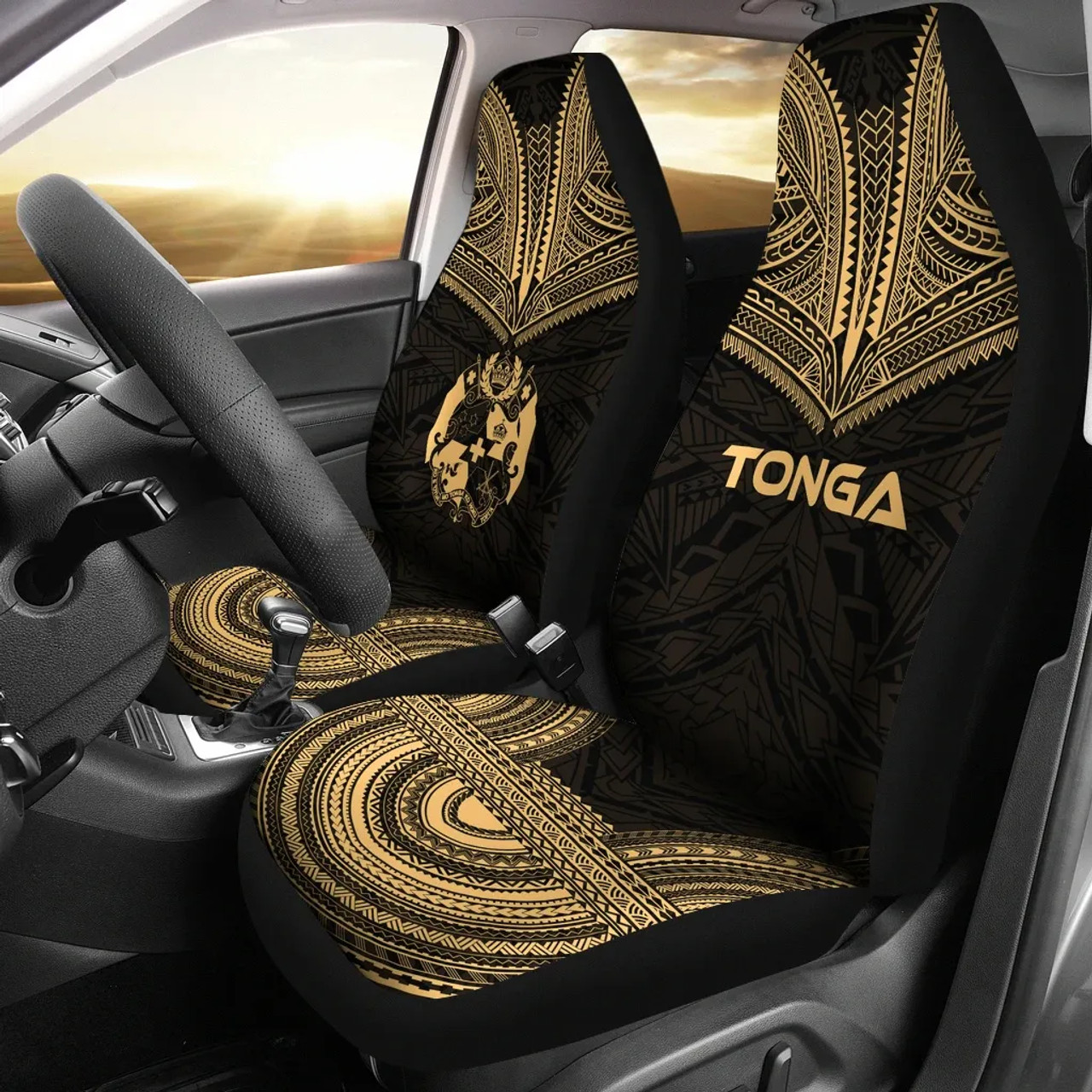 Tonga Car Seat Cover - Tonga Coat Of Arms Polynesian Chief Tattoo Gold Version