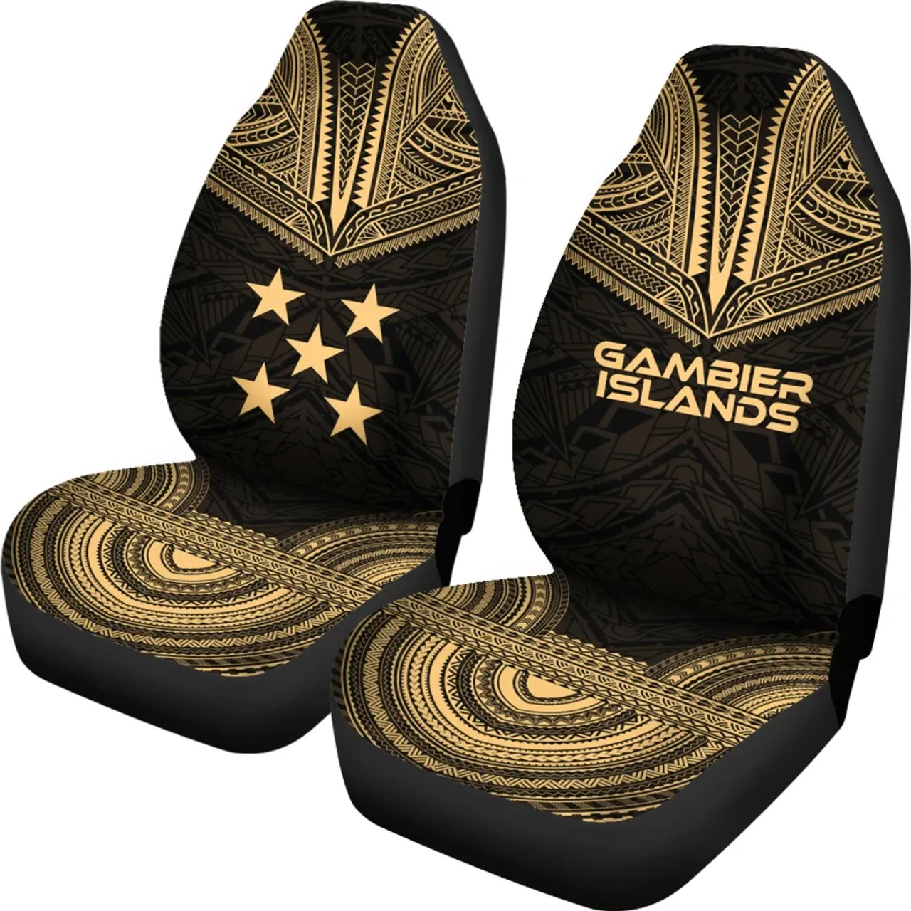 Gambier Islands Car Seat Cover - Gambier Islands Flag Polynesian Chief Tattoo Gold Version