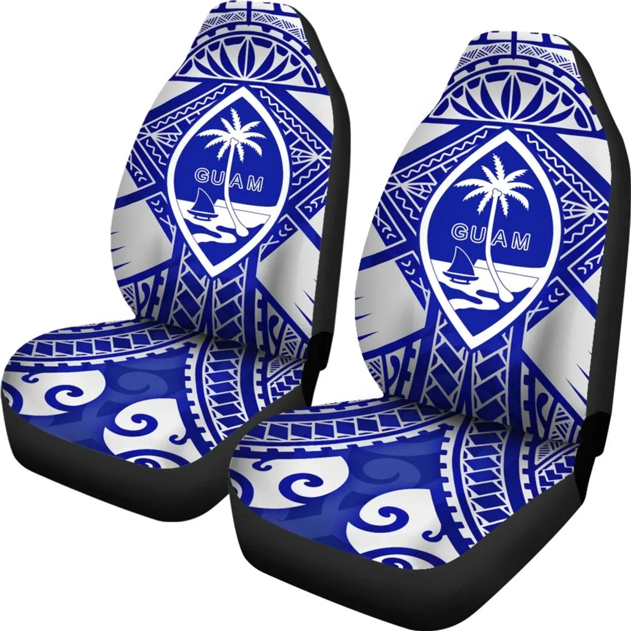 Guam Polynesian Car Seat Covers  - Guam White Seal with Polynesian Tattoo Ver 02