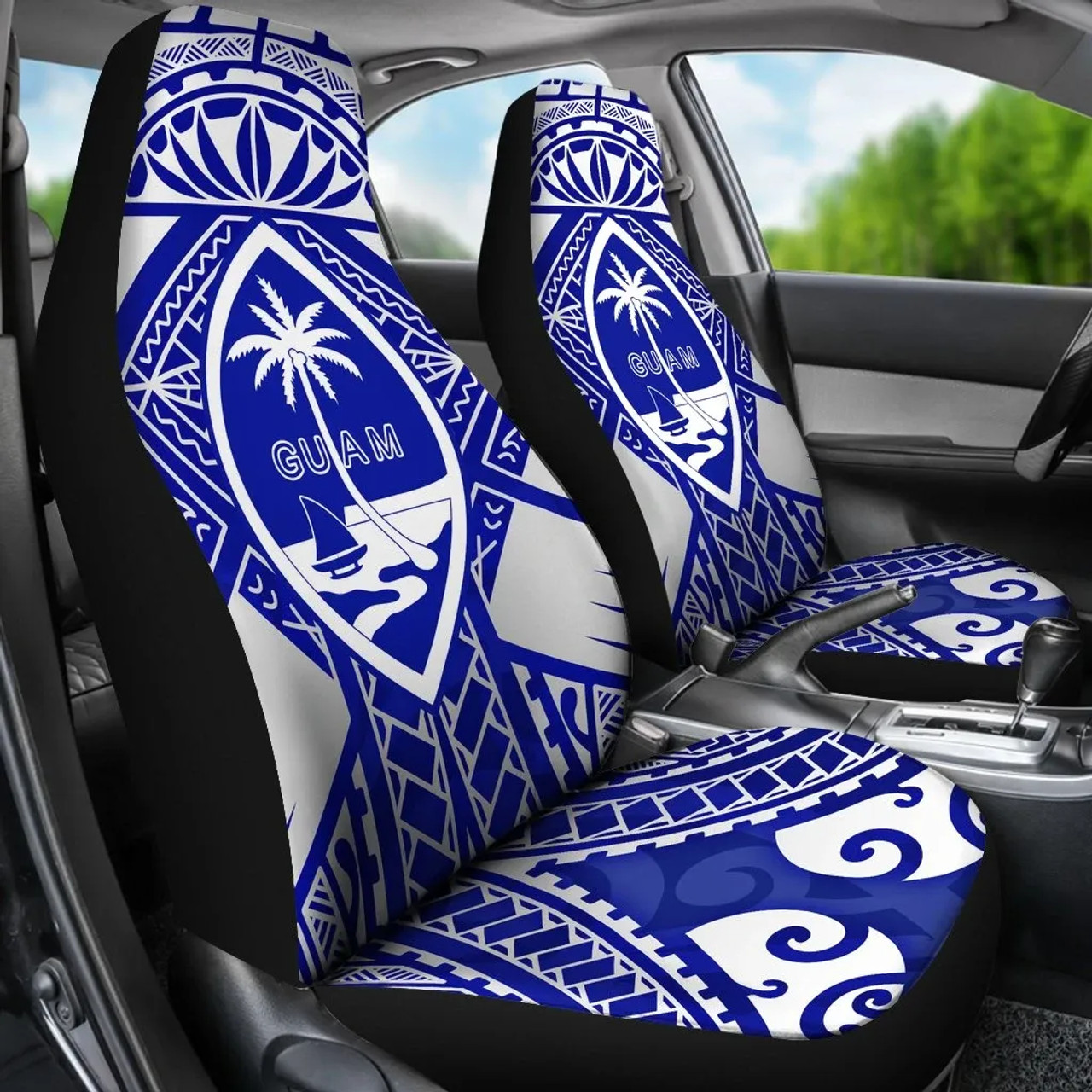 Guam Polynesian Car Seat Covers  - Guam White Seal with Polynesian Tattoo Ver 02