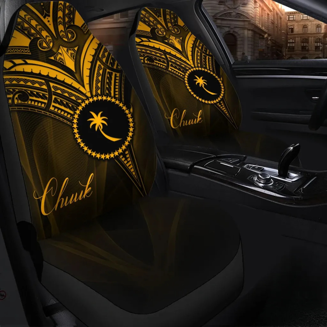 Chuuk State Car Seat Cover - Gold Color Cross Style