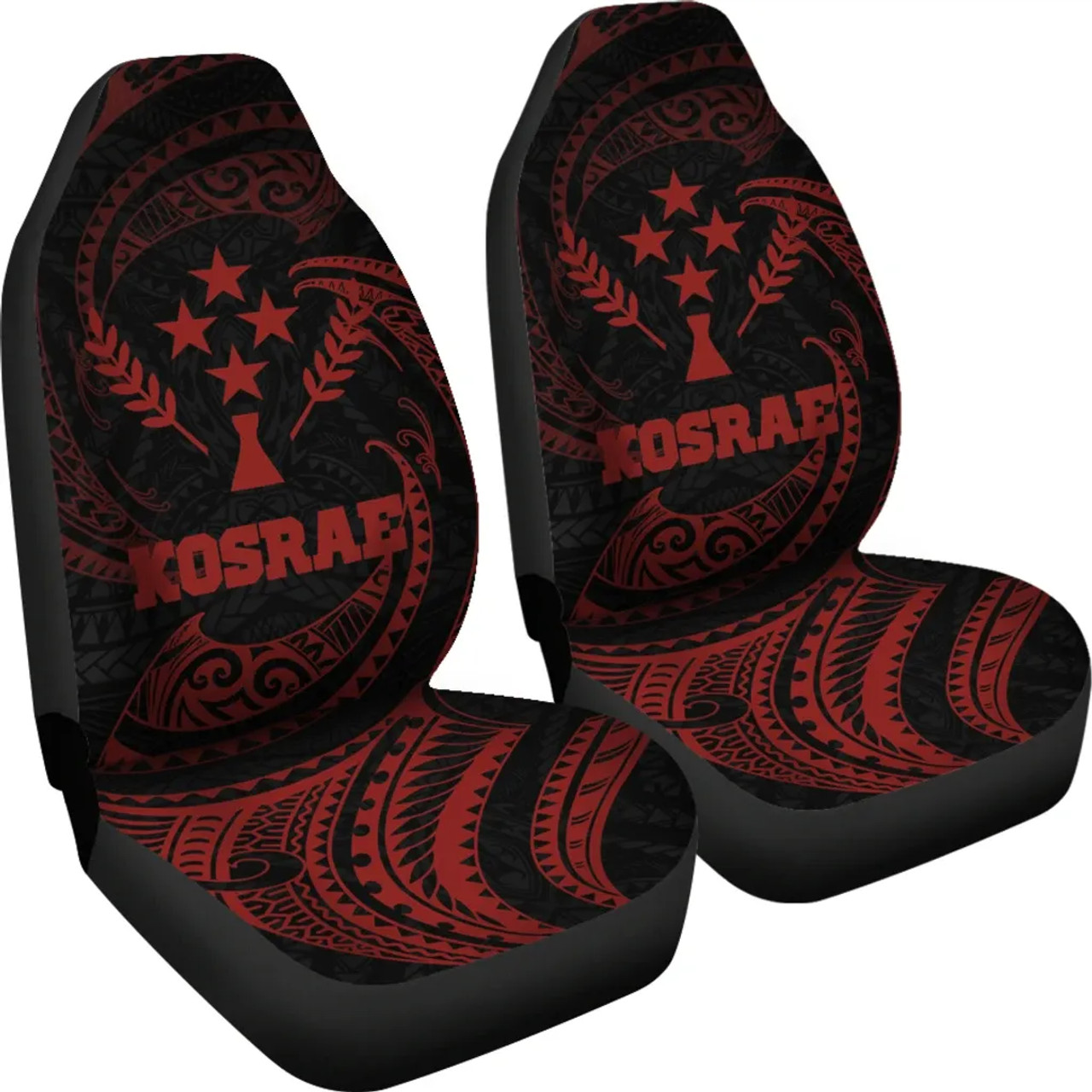 Kosrae Micronesia Car Seat Covers - Red Tribal Wave