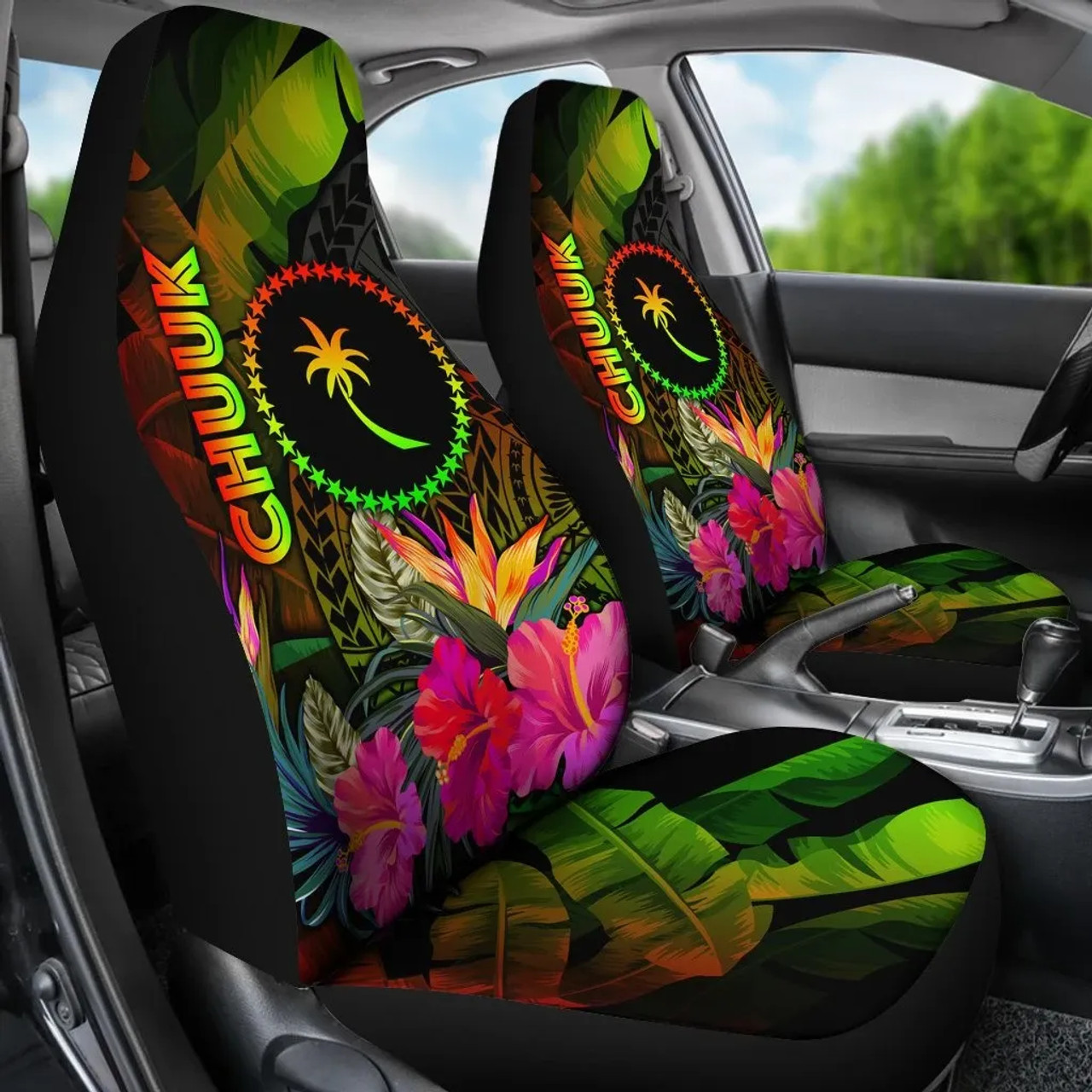 Chuuk Polynesian Car Seat Covers -  Hibiscus and Banana Leaves