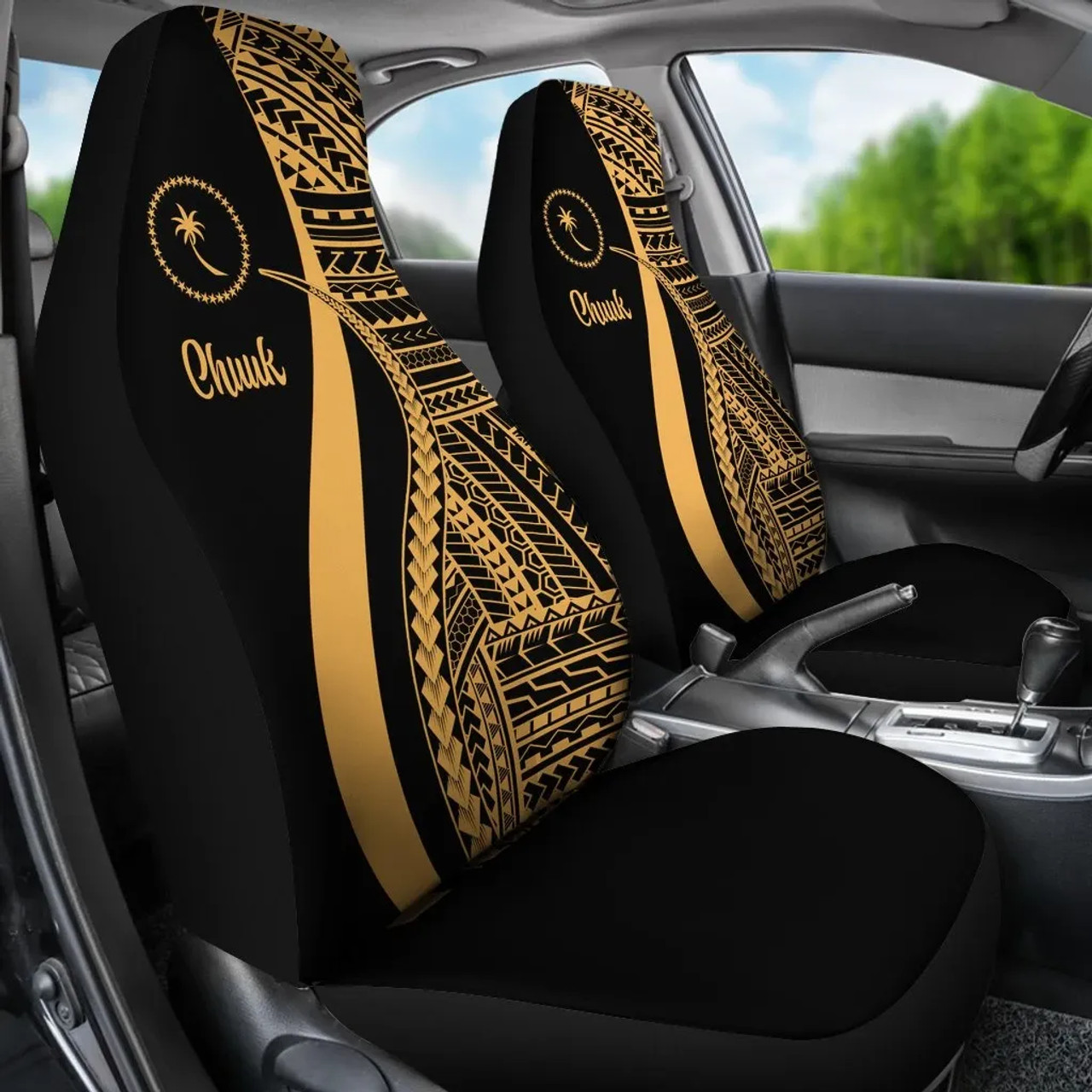 Chuuk Car Seat Covers - Gold Polynesian Tentacle Tribal Pattern