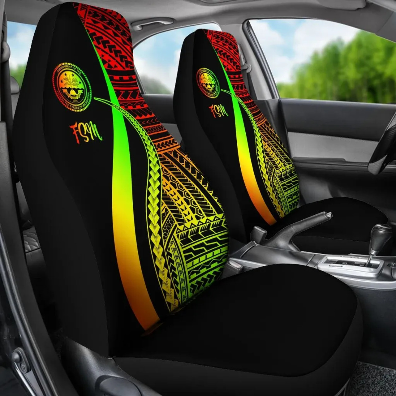 Federated States of Micronesia Car Seat Covers - Reggae Polynesian Tentacle Tribal Pattern