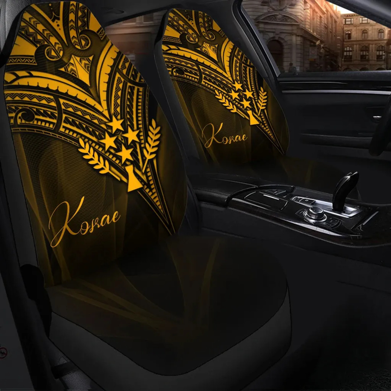 Kosrae State Car Seat Cover - Gold Color Cross Style