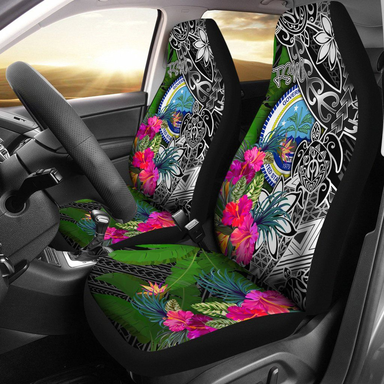 Federated States of Micronesia Car Seat Covers - Turtle Plumeria Banana Leaf