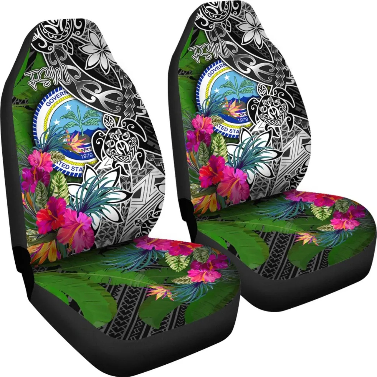 Federated States of Micronesia Car Seat Covers - Turtle Plumeria Banana Leaf