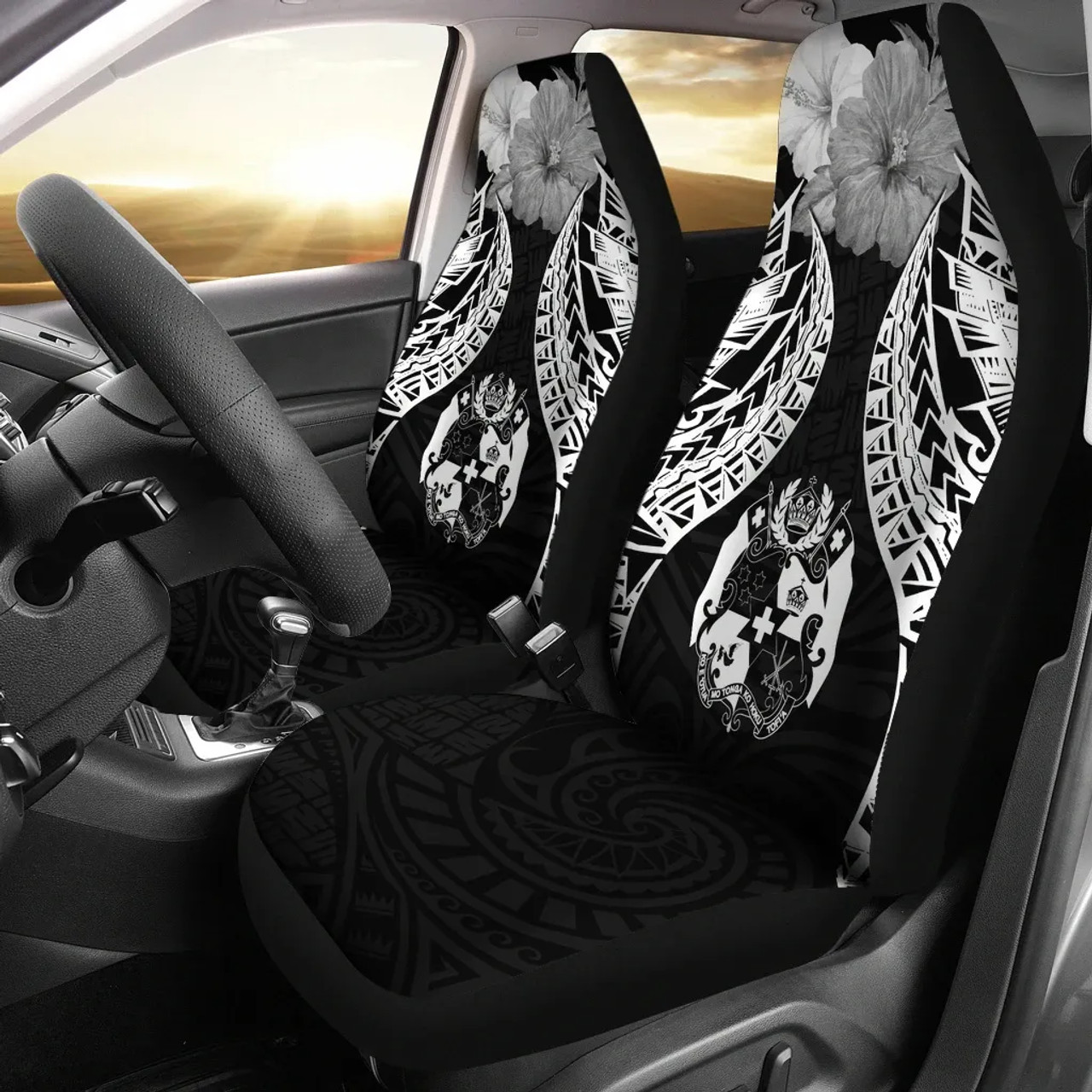 Tonga Polynesian Car Seat Covers Pride Seal And Hibiscus Black