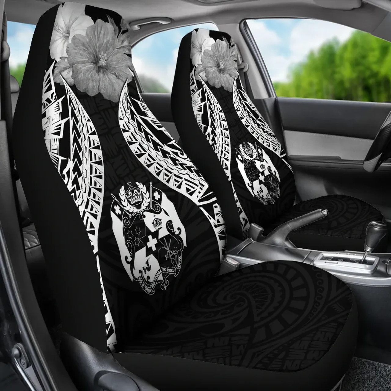 Tonga Polynesian Car Seat Covers Pride Seal And Hibiscus Black