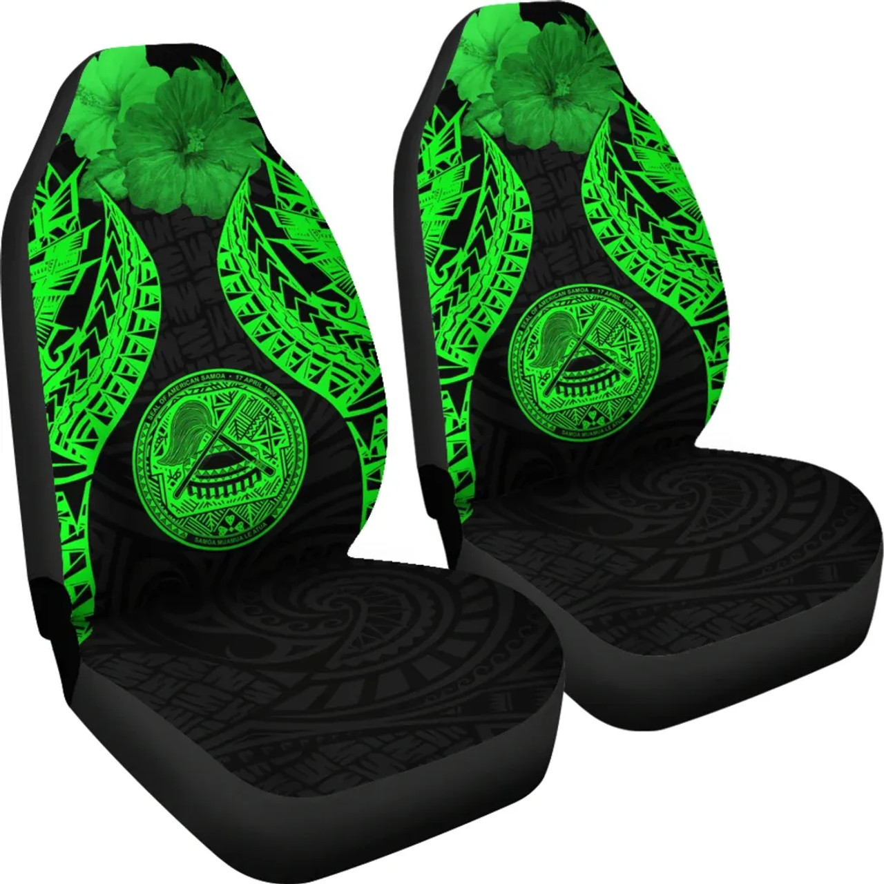 American Samoa Polynesian Car Seat Covers Pride Seal And Hibiscus Green