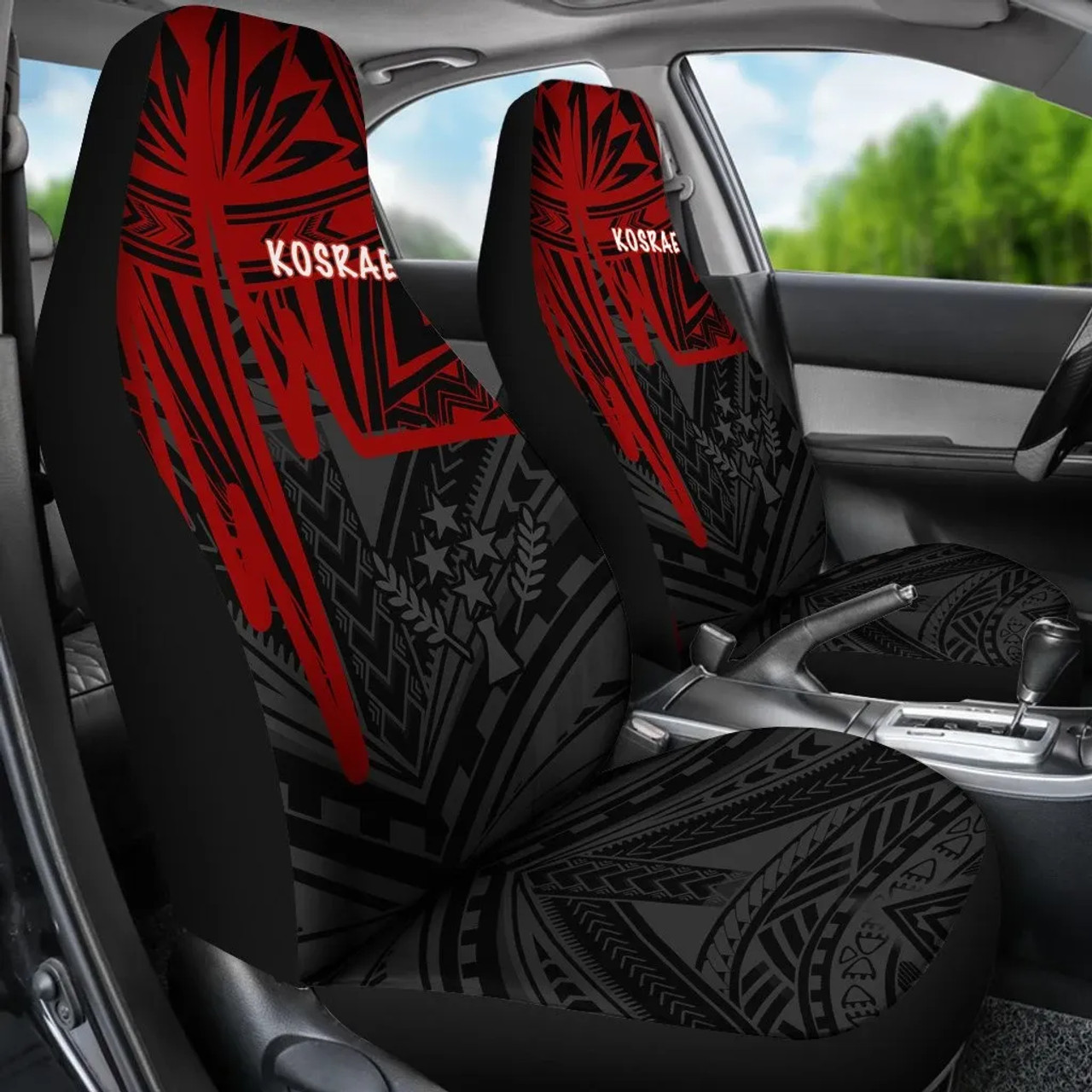 Kosrae Car Seat Covers - Kosrae Seal In Heartbeat Patterns Style (Red)