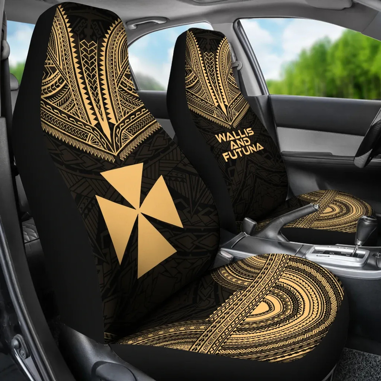 Wallis And Futuna Car Seat Cover - Wallis And Futuna Coat Of Arms Polynesian Chief Tattoo Gold Version