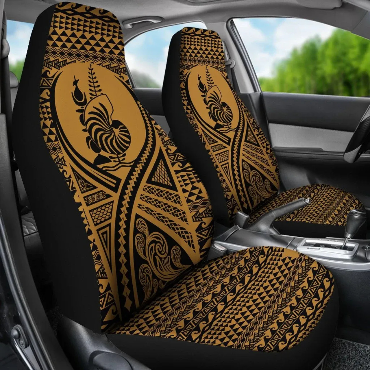 New Caledonia Car Seat Cover - New Caledonia Coat Of Arms Polynesian Tattoo Gold