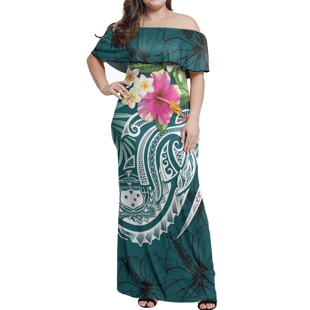 Samoa Off Shoulder Long Dress Summer Plumeria1