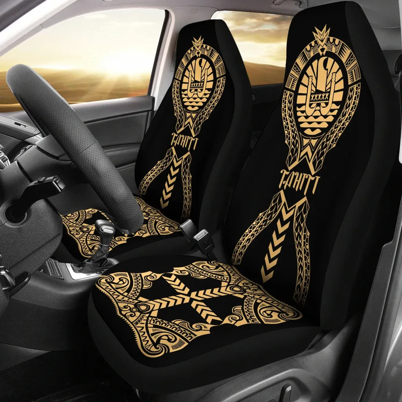 Tahiti Car Seat Covers - Tahiti Flag Polynesian Tribal Gold