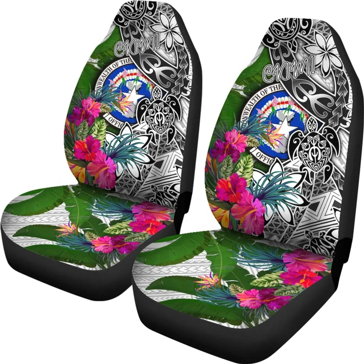 Northern Mariana Islands Car Seat Covers White - Turtle Plumeria Banana Leaf