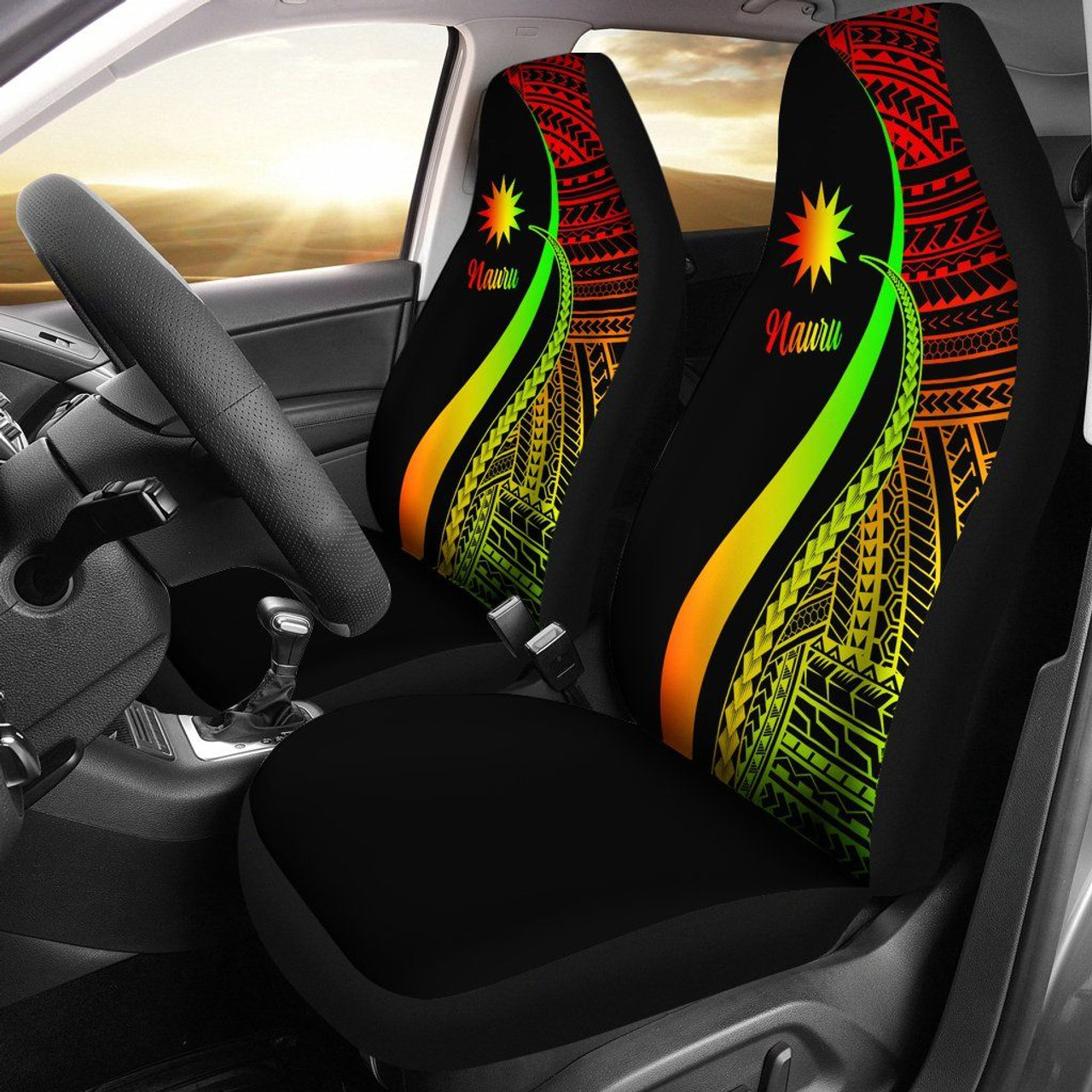 Nauru Car Seat Covers - Reggae Polynesian Tentacle Tribal Pattern