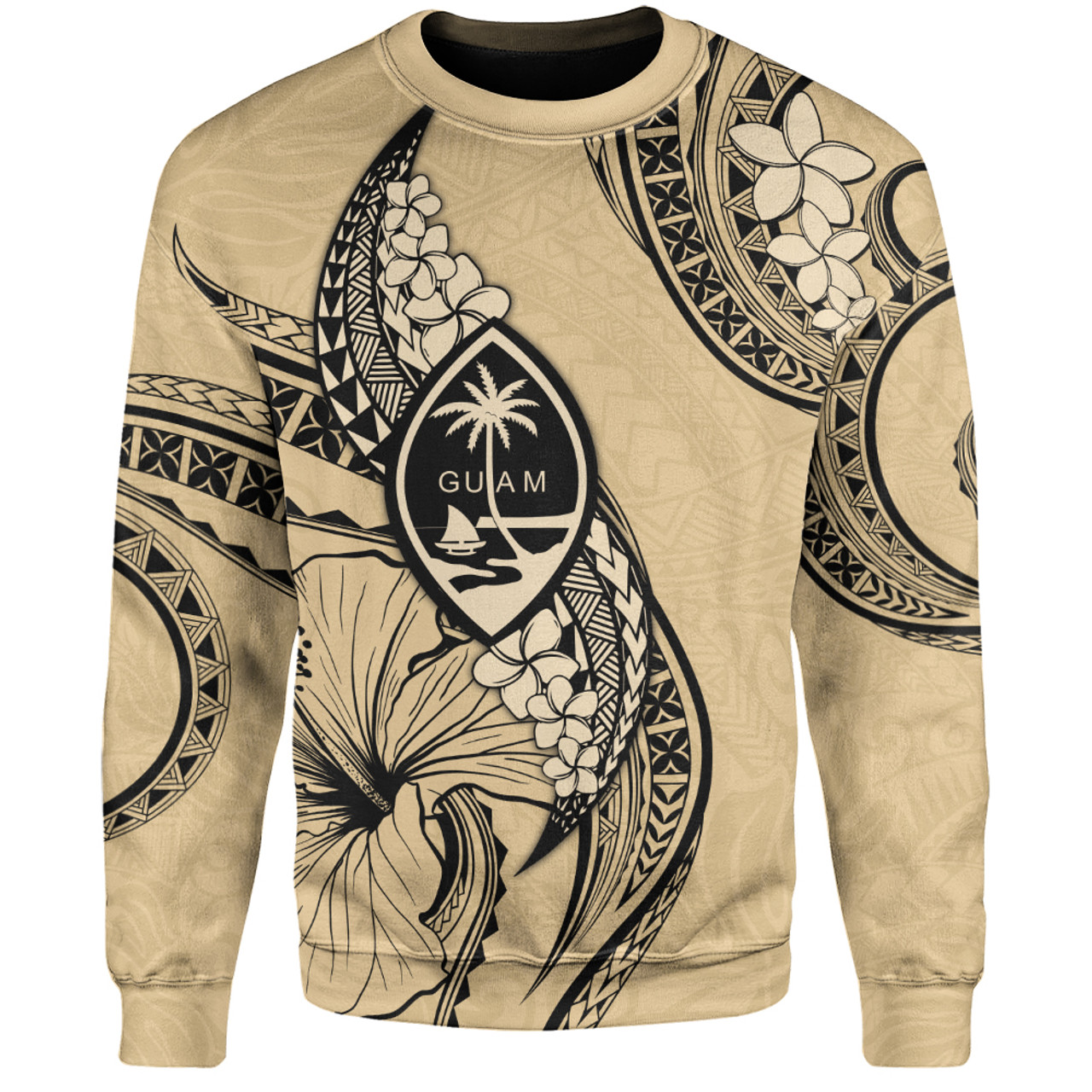Guam Sweatshirt Tribal Tropical Flower With Pattern Leaves