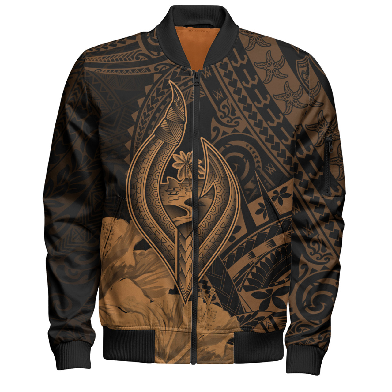 Guam Bomber Jacket Tribal Seal Hook Hibiscus Style