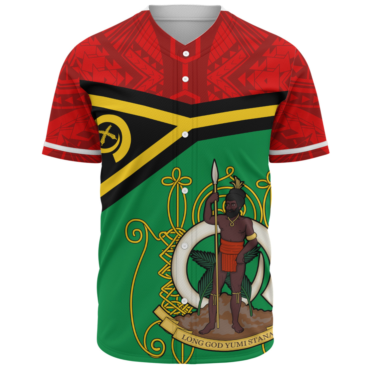 Vanuatu Baseball Shirt Melanesia Flag And Coat Of Arms